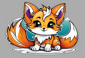 Chibi kitsune with three tails tattoo idea