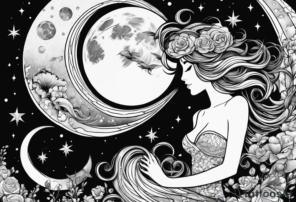 Pisces in a full moon tattoo idea