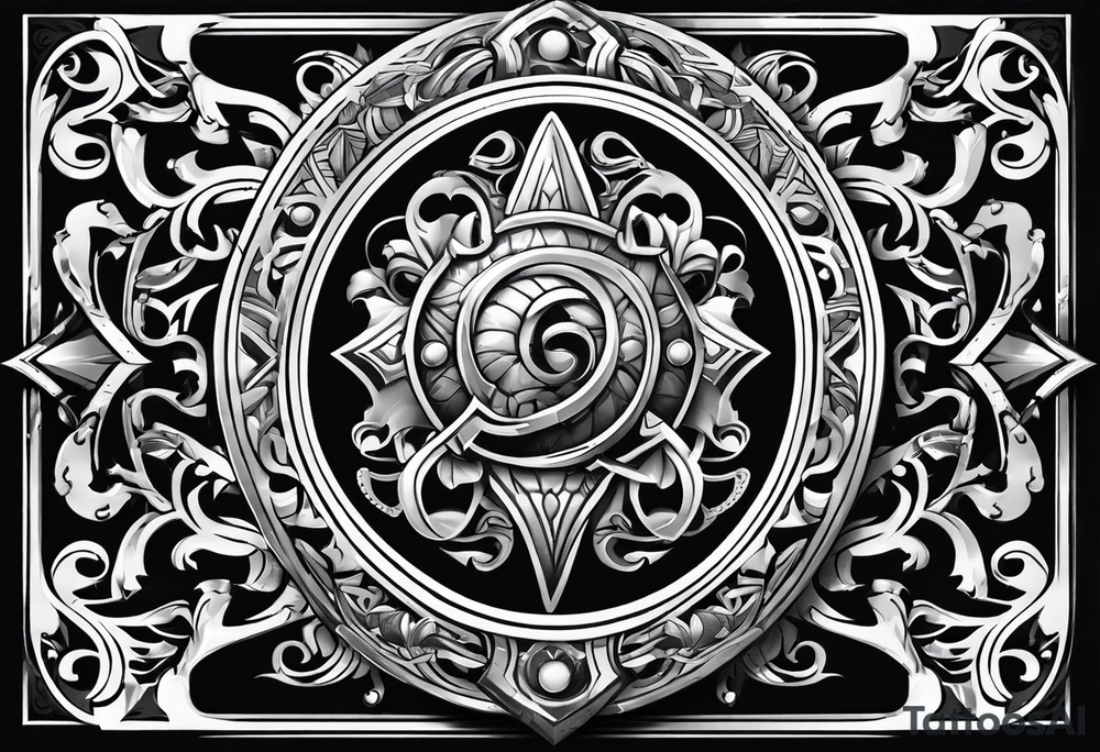 shield shadowy figures inside tattoo idea