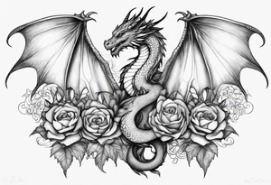 Mother dragon wings spread with 3 baby dragons tattoo idea