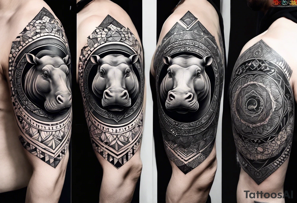 Very asymmetrical, +geometric pattern, with realistic full moon, with hippo,+tribal, +geometric, +inkart , +blackwork, +grey scale, + sketch
with wintersweet flower bud, +inkart touch, +for men, detailed , combined favourite , tattoo idea