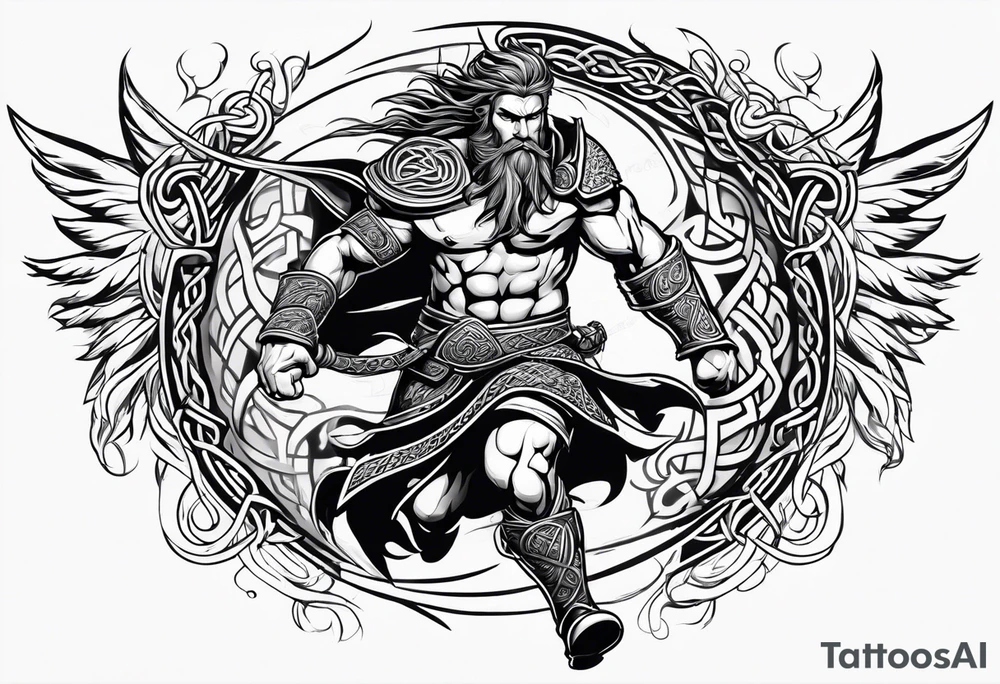 Celtic warrior running into battle facing right tattoo idea