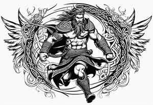 Celtic warrior running into battle facing right tattoo idea