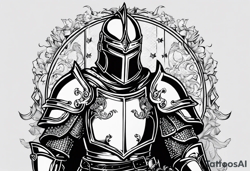 knight with heavy armor with letters RJL tattoo idea