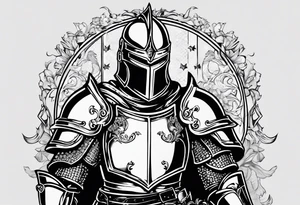 knight with heavy armor with letters RJL tattoo idea