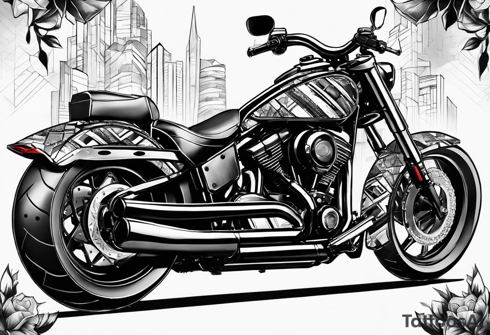 motorcycle with guns riding at night in the city tattoo idea