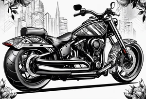 motorcycle  with guns riding at night in the city tattoo idea
