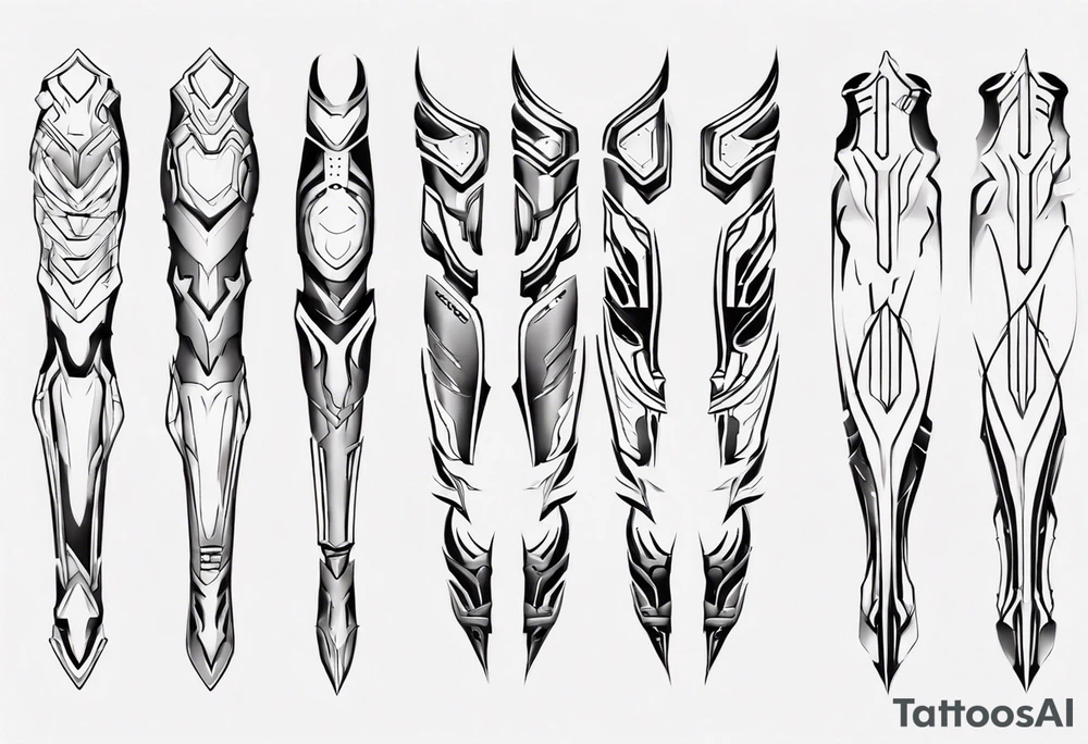 Futuristic leg armor tattoo idea