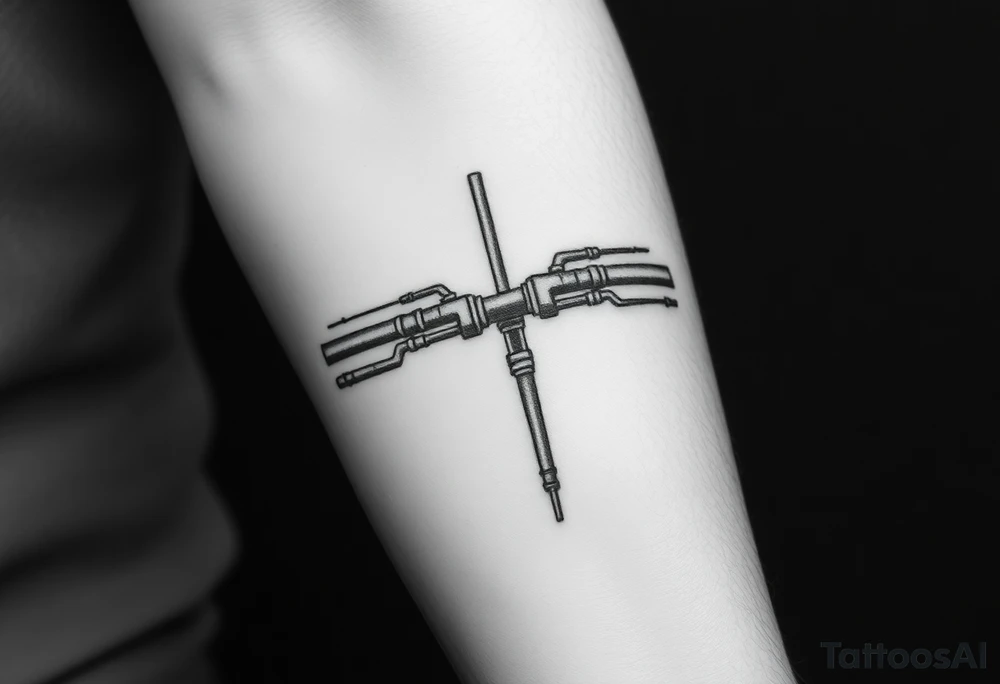 wide vertical System of thin pipes that transitions and transforms outwards of sides and end into thick, widespread 
veins of forearm tattoo idea