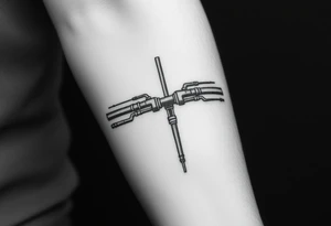 wide vertical System of thin pipes that transitions and transforms outwards of sides and end into thick, widespread 
veins of forearm tattoo idea