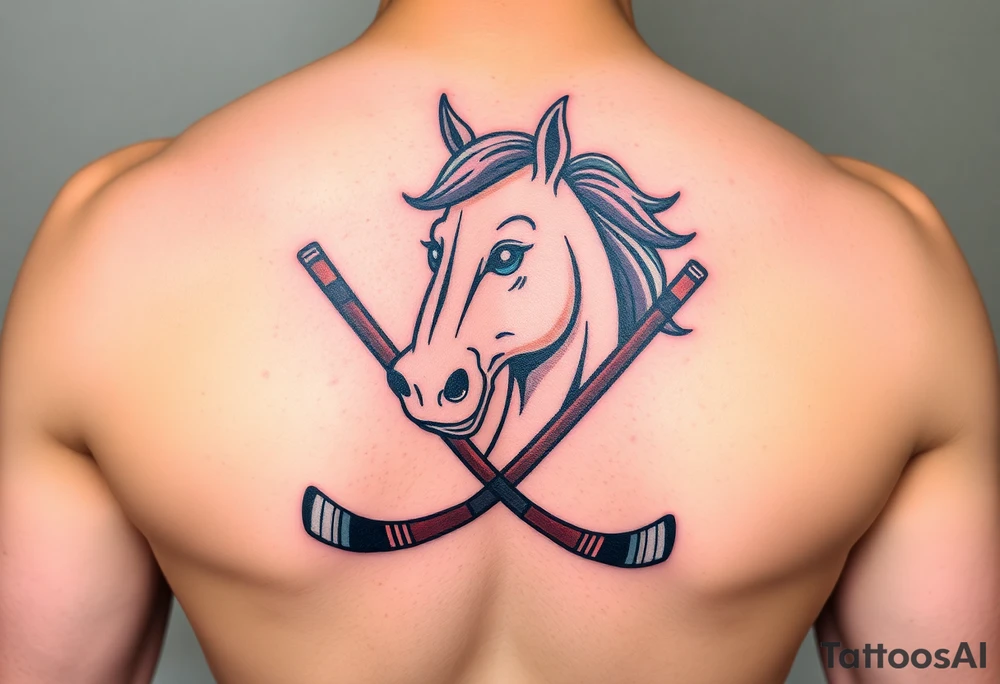 Horse with hockey sticks tattoo idea