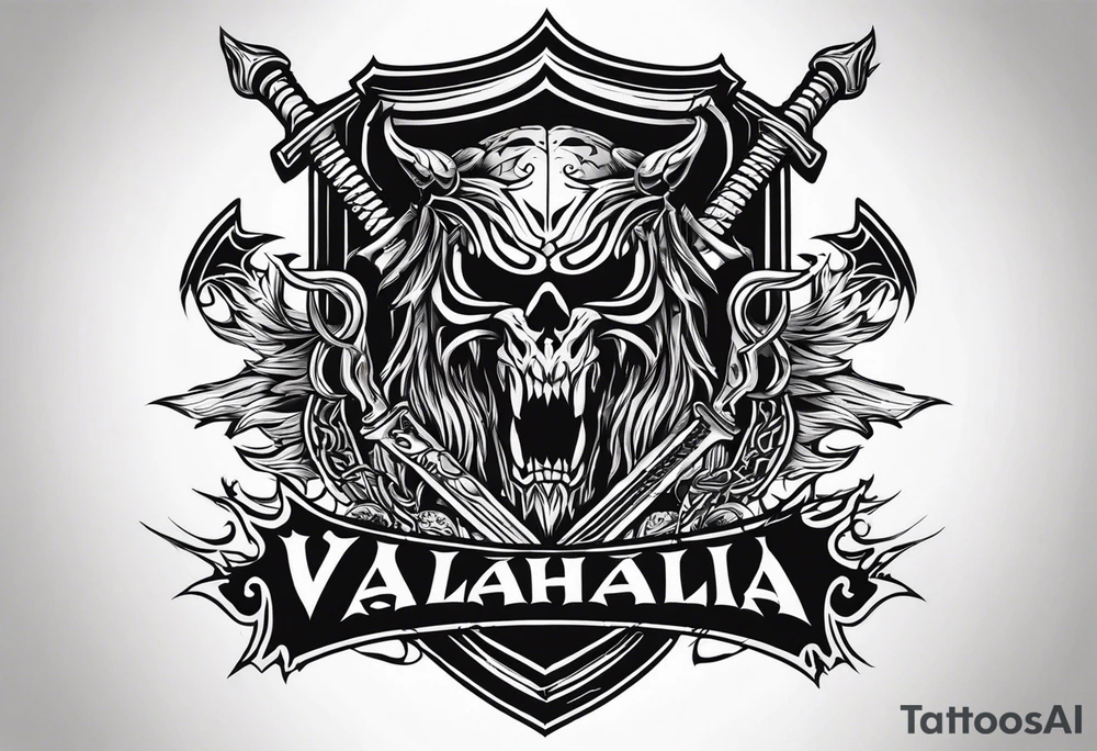 Valhalla flames sword shield barb wire tattoo idea