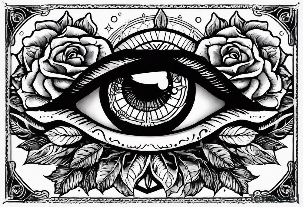 Occult eye tarot card rose tattoo idea