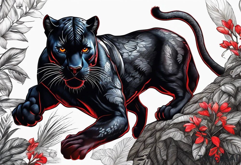 unique black panther, striking red eyes, tattoo idea