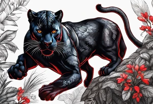 unique black panther, striking red eyes, tattoo idea