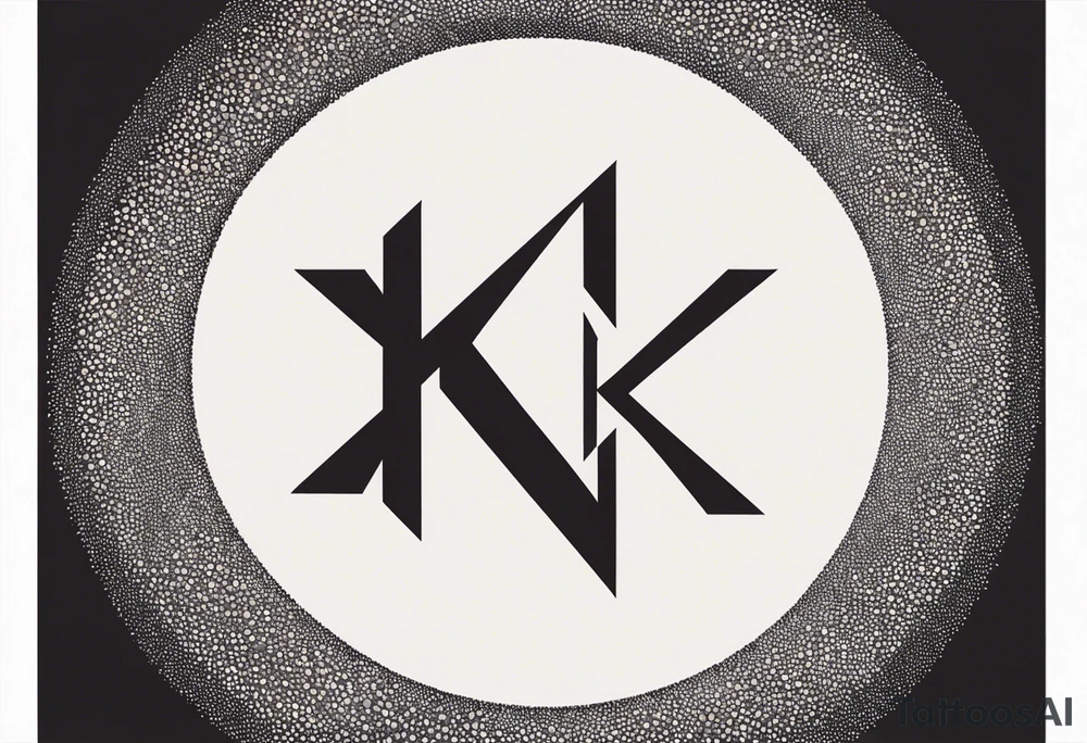 Simplistic symbol large delta inside a circle. Circle is made from chain. Shade of a letter K in a background. tattoo idea