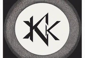 Simplistic symbol large delta inside a circle. Circle is made from chain. Shade of a letter K in a background. tattoo idea
