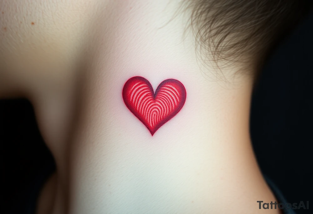 A heart-shaped fingerprint in deep red and soft gold, symbolizing passion and eternal love, with a subtle watercolor effect tattoo idea