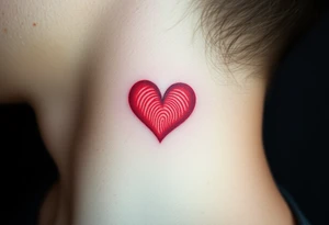 A heart-shaped fingerprint in deep red and soft gold, symbolizing passion and eternal love, with a subtle watercolor effect tattoo idea