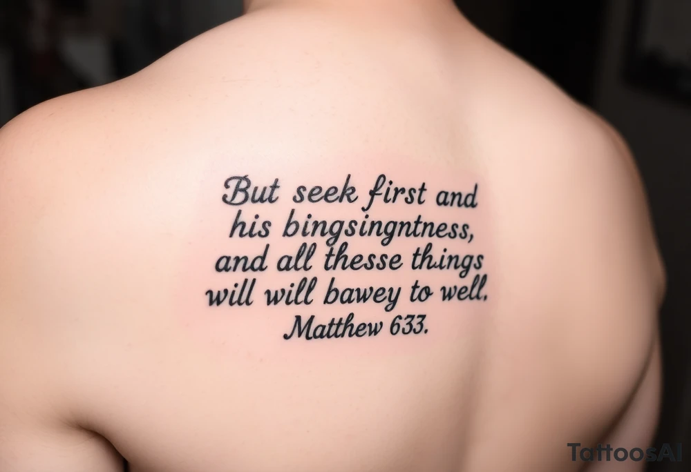 Matthew 6:33 But seek first his kingdom and his righteousness, and all these things will be given to you as well on leg tattoo idea