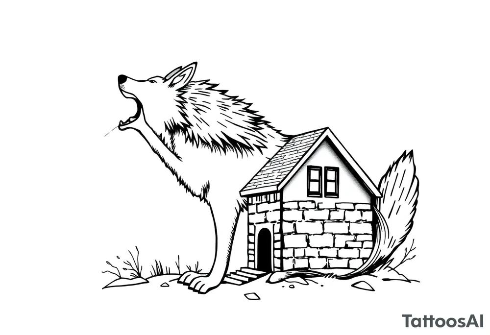 Big bad wolf huffing puffing and blowing a brick house down tattoo idea