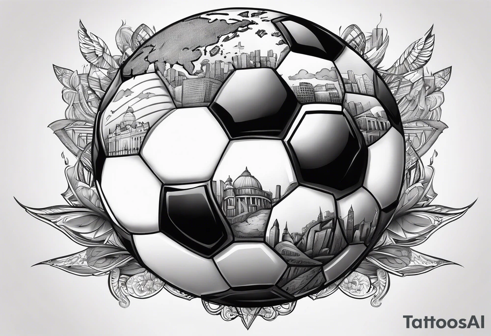 Soccer ball with the world is yours hovering tattoo idea