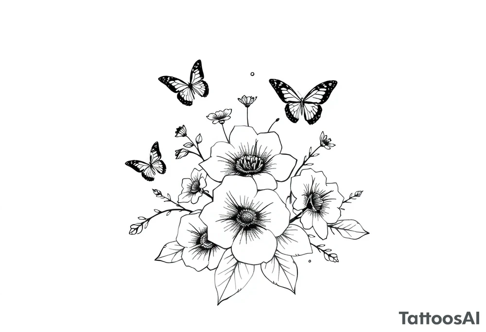 memorial tattoo with flowers and butterflies tattoo idea