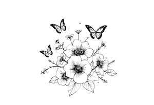 memorial tattoo with flowers and butterflies tattoo idea