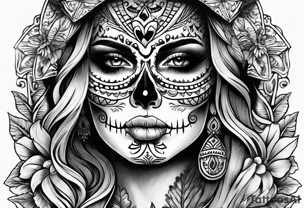 mexican style woman skull tattoo for shoulder tattoo idea