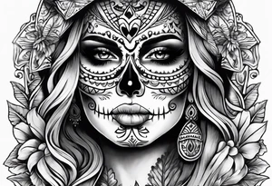 mexican style woman skull tattoo for shoulder tattoo idea