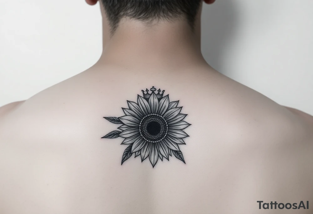 Capital Letter g lettering with a crown and sunflower tattoo idea