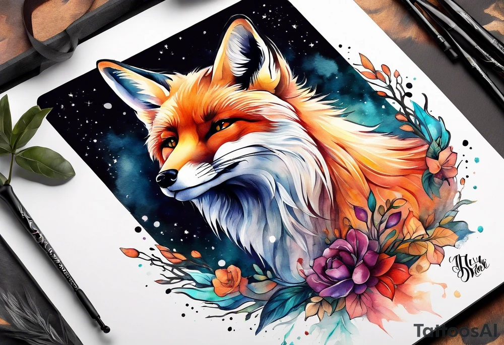 Watercolor fox tattoo idea