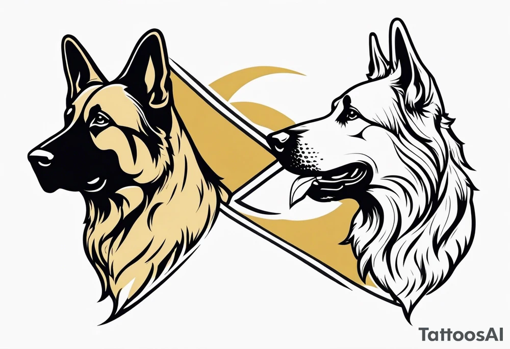 a black German shepherd vs a golden retriever in Jiu Jitsu tattoo idea