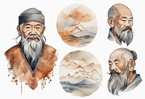 a solitary Filipino man with a grey beard wearing a copper amulet tattoo idea