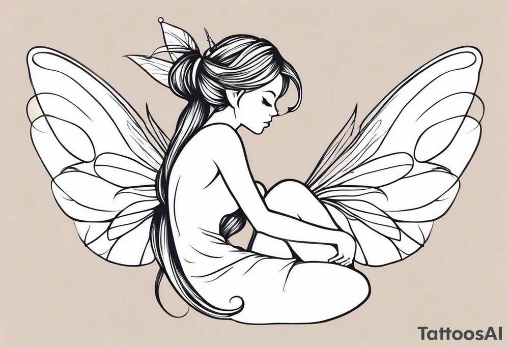A fairy with a tail hugging herself tattoo idea
