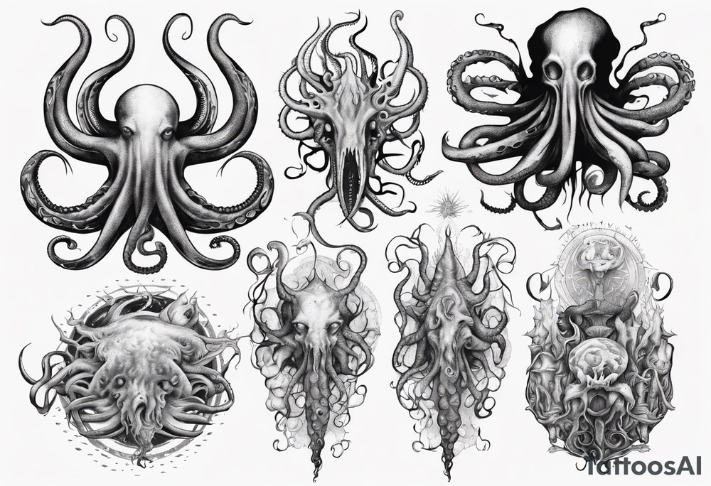 lovecraft mythe long tattoo 
with lot of tentacle tattoo idea