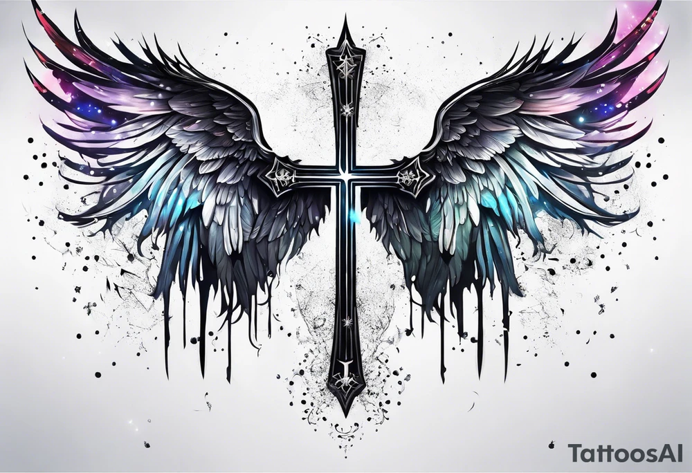 Constellation, Angel wing , snow , cross tattoo idea