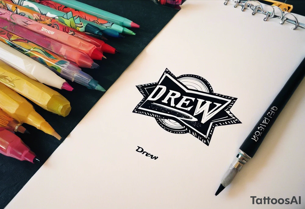 I want the name "Drew" with a space background tattoo idea