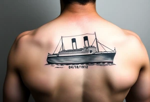 ship image of the titanic with date it hit the iceberg 04/14/1912 tattoo idea