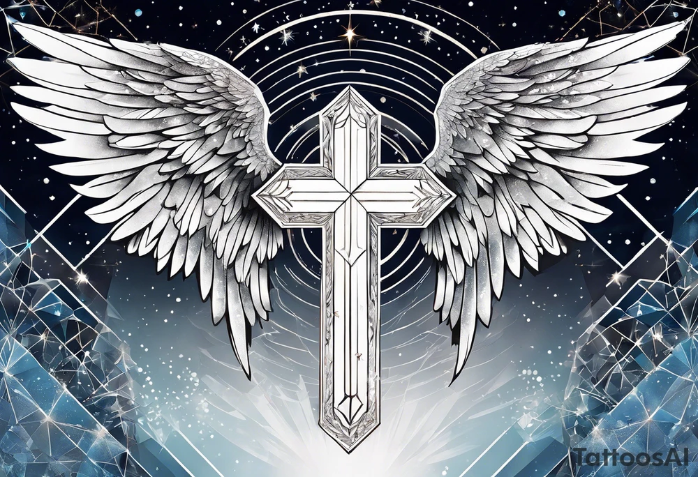 Constellation, Angel wing , snow , géométric , cross tattoo idea