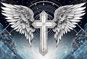 Constellation, Angel wing , snow , géométric , cross tattoo idea