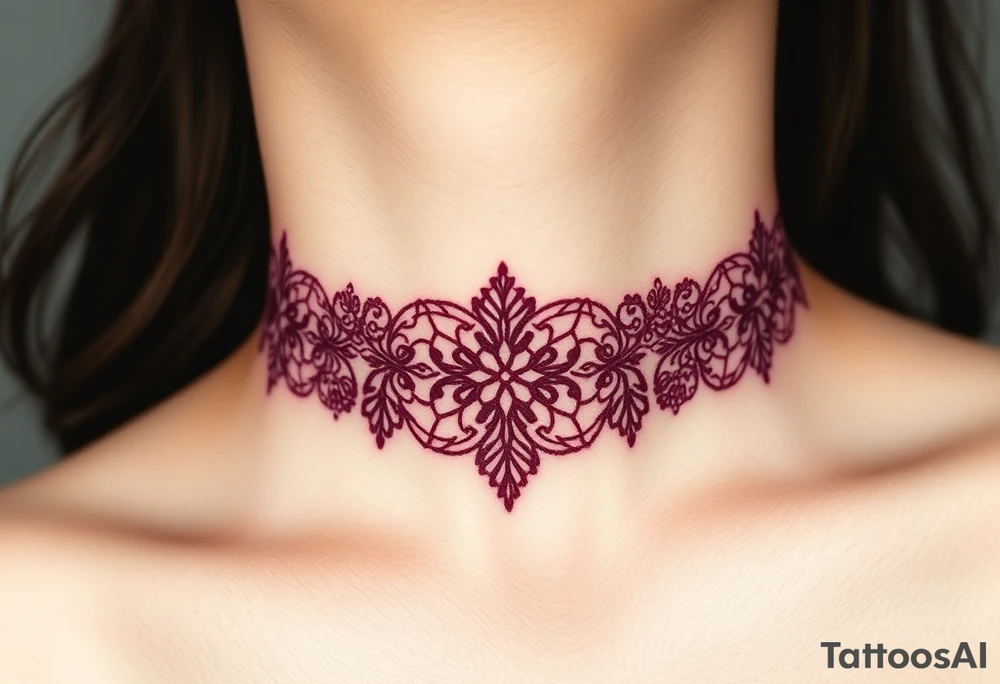 A deep burgundy lace bracelet, softly fading into a watercolor effect, symbolizing love and passion tattoo idea