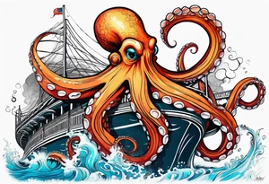 Octopus attacking bridge tattoo idea
