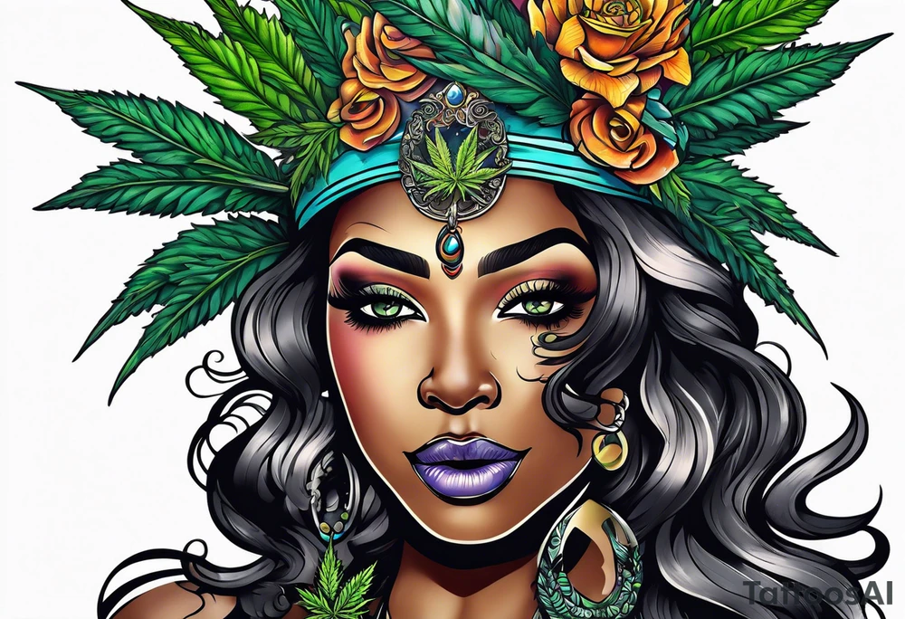 Black Goddess of marijuana tattoo idea