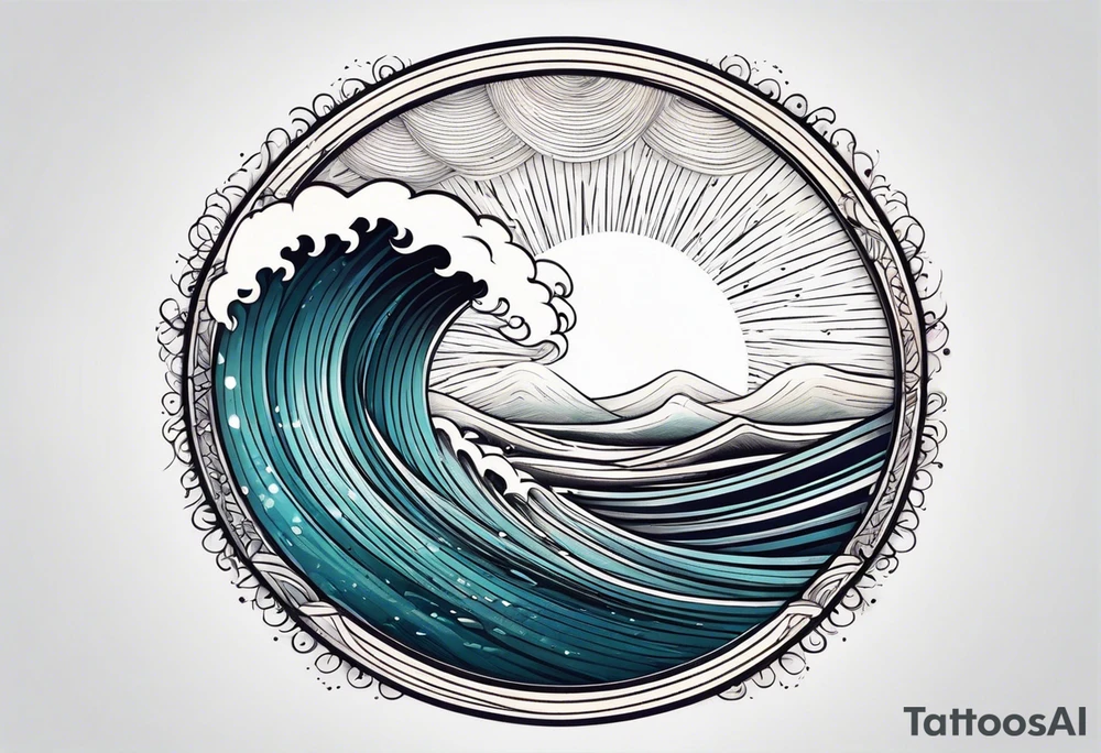 waves in ocean simple with in circle with sun
vintage design tattoo idea