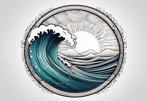 waves in ocean simple with in circle with sun
vintage design tattoo idea