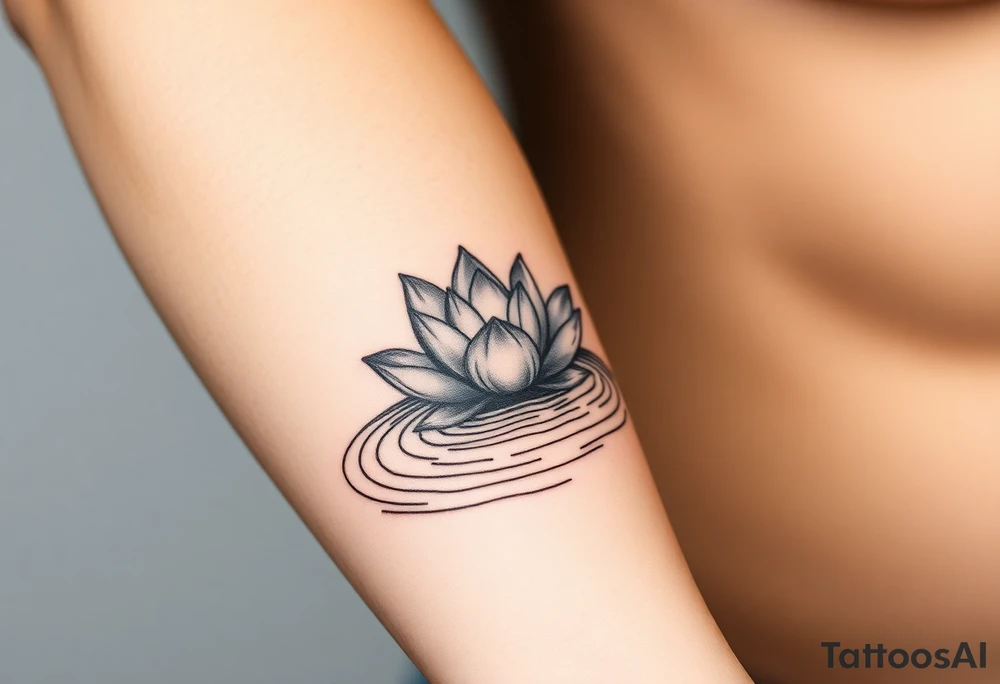 serene lotus flower emerging from sacred waters with ripples tattoo idea