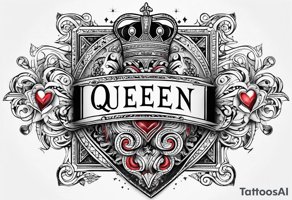 queen of hearts -on forearm - with text saying "queen starleen" tattoo idea