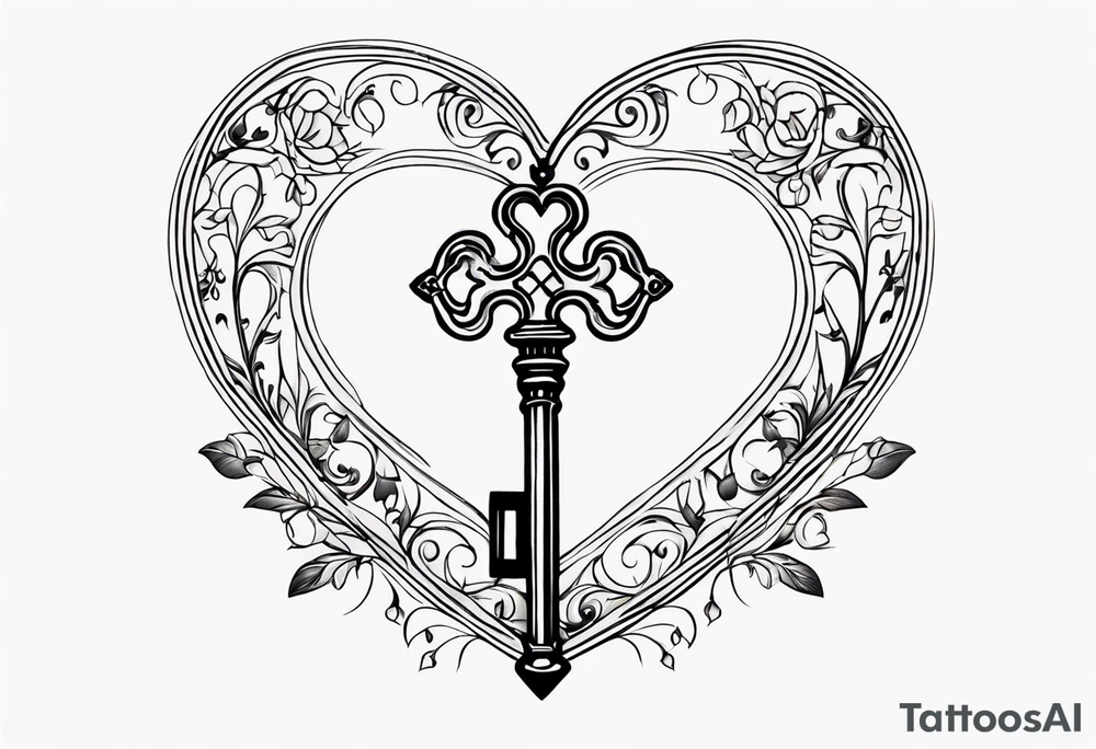 heart shaped antique skeleton key tattoo idea