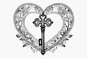 heart shaped antique skeleton key tattoo idea